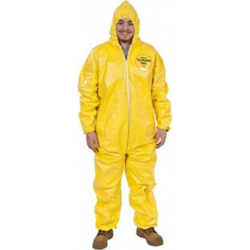DuPont 12 Qty 1 Pack Size 2XL PE Film Chemical Resistant Coveralls Yellow, Zipper Closure, Elastic Cuffs, Elastic Ankles, Serged Seams QC127SYL2X00120 – 07372485