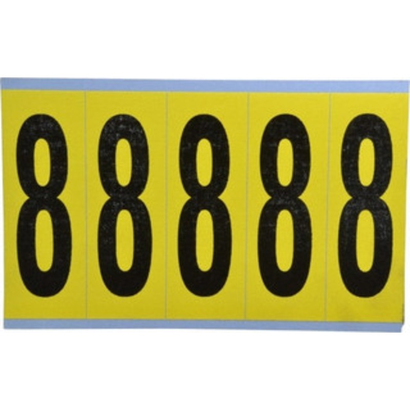 Made in USA Number Label Legend: 8, English, 1-3/4 x 5, Pressure Sensitive Vinyl Coated Cloth SB7-8 – 36945350