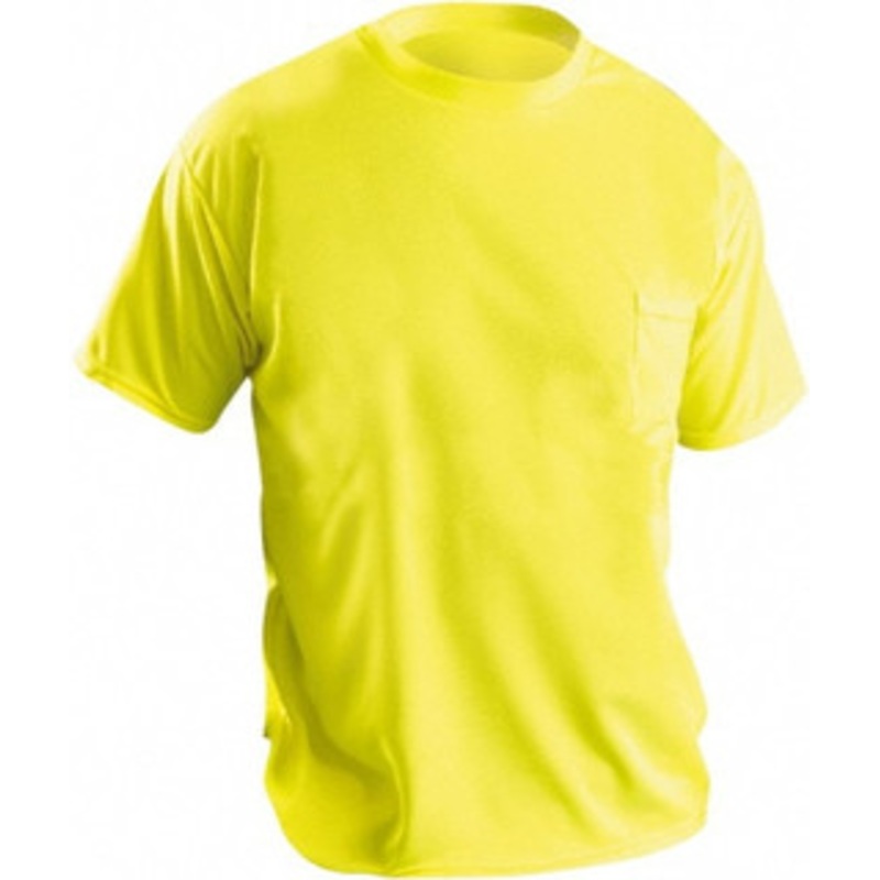OccuNomix Size L Hi-Viz Yellow High Visibility Short Sleeve T-Shirt 44 Chest, 0 Pockets, Polyester LUX-XSSPB-YL – 37842051