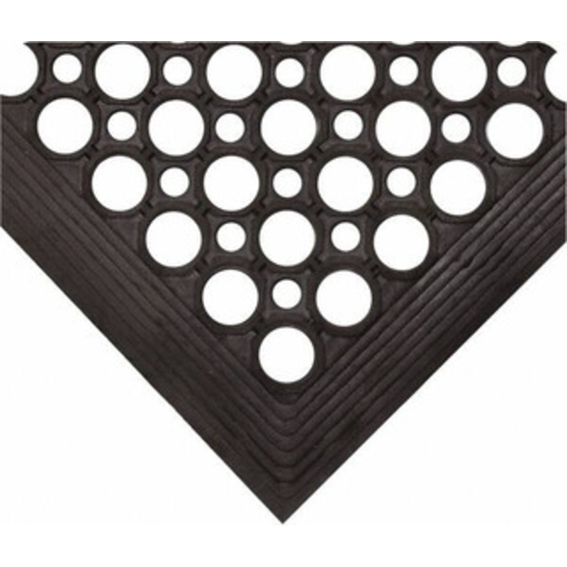 Wearwell 10 ft. Long x 3 ft. Wide x 1/2 Thick Dry/Wet Environment Medium Duty Anti-Fatigue Matting Raised Circles Pattern, Black, Natural Rubber Surface with Rubber Base, Beveled on 4 Sides 474.12X3X10BK – 92014133