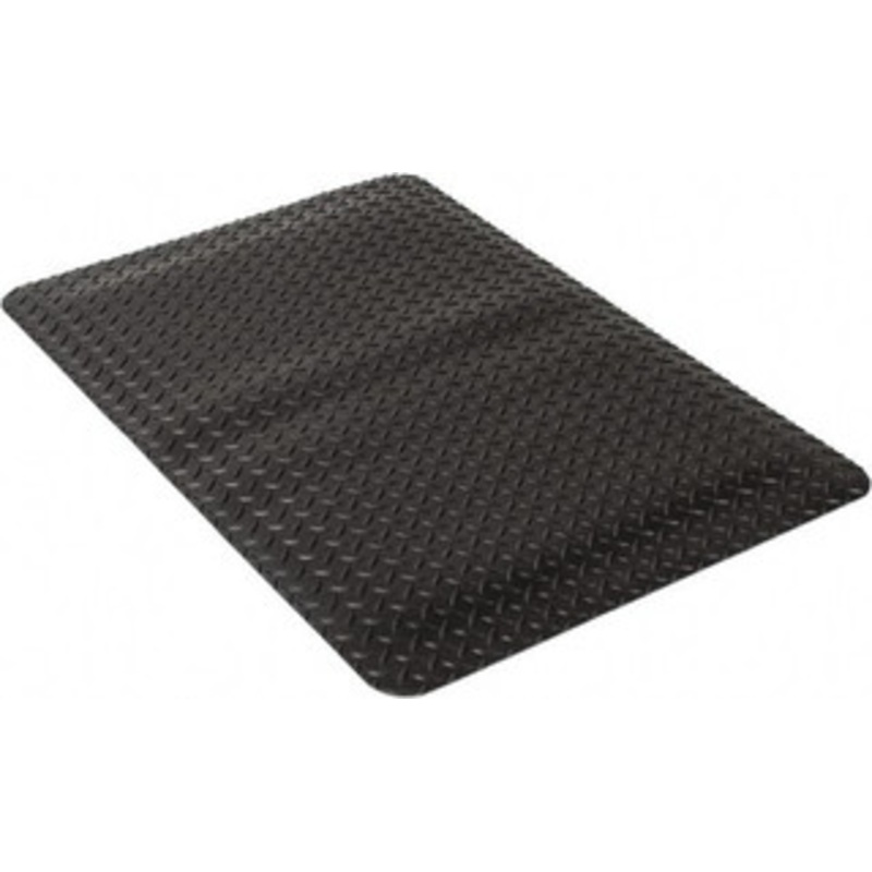 Wearwell 3 ft. Long x 2 ft. Wide x 5/8 Thick Dry Environment Medium Duty Anti-Fatigue Matting Diamond-Plate Pattern, Black, Vinyl Surface with Urethane Sponge Base, Beveled on 4 Sides 497.58X2X3BK – 35475904