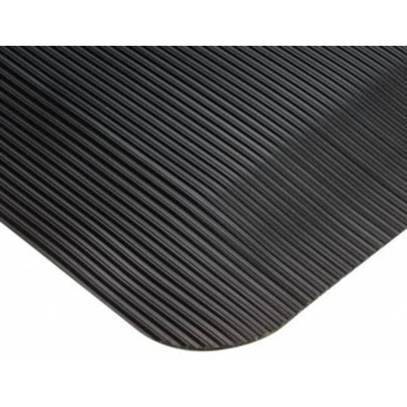 Wearwell 5 ft. Long x 3 ft. Wide x 1/2 Thick Dry Environment Medium Duty Anti-Fatigue Matting Ribbed Pattern, Black, Vinyl Surface with Vinyl Sponge Base, Beveled on 4 Sides 433.12X3X5BK – 75330423