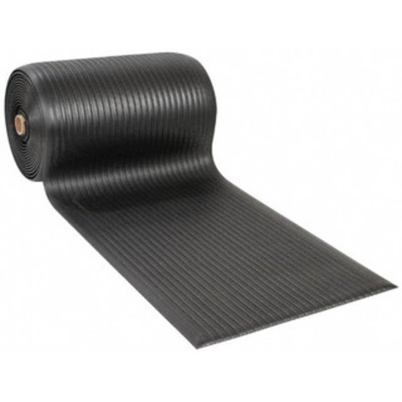 Wearwell 60 ft. Long x 3 ft. Wide x 5/8 Thick Dry Environment Light Duty Anti-Fatigue Matting Ribbed Pattern, Black, Vinyl Surface with Vinyl Sponge Base, Rounded on 4 Sides 442.58X3X60BK – 55037774