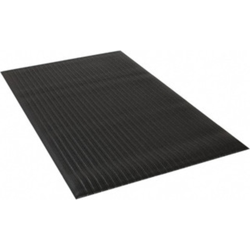 Wearwell 5 ft. Long x 3 ft. Wide x 3/8 Thick Dry Environment Light Duty Anti-Fatigue Matting Ribbed Pattern, Black, Vinyl Surface with Vinyl Sponge Base, Rounded on 4 Sides 451.38X3X5BK – 89863138