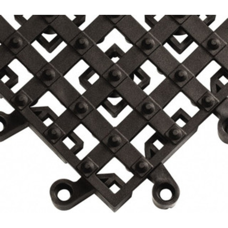Wearwell 18 Long x 18 Wide x 7/8 Thick, Anti-Fatigue Modular Matting Open Grid Male & Female, 4 Interlocking Sides, Black, For Dry & Wet Areas, Series 553 553.78X18X18BK – 62809777