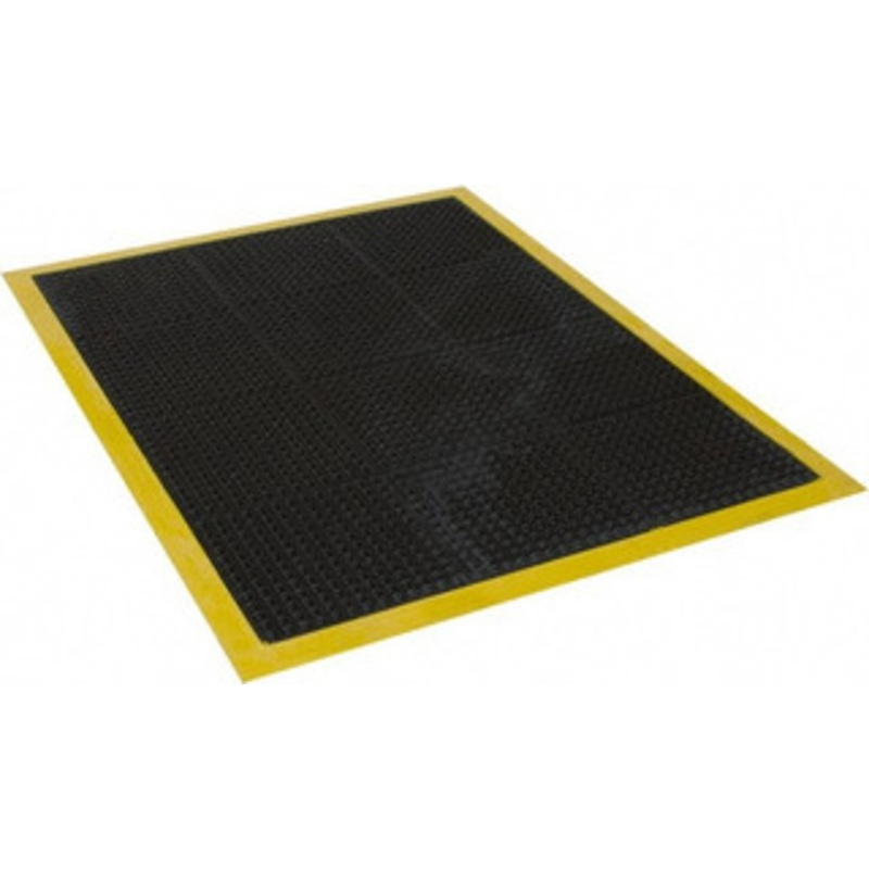 Wearwell 4 ft. Long x 3 ft. Wide x 1/2 Thick Dry Environment Medium Duty Anti-Fatigue Matting Hollow Domed Pattern, Black with Yellow Borders, Natural Rubber Surface with Rubber Base, Beveled on 4 Sides 454.12X3X4BYL – 89864565