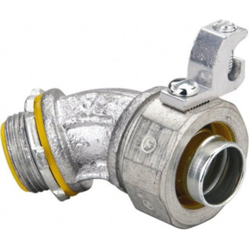 Crouse-Hinds 3/4 Trade Liquidtight Conduit Connector Malleable Iron, Insulated, Angled Connector, Threaded Connection LTB7545G – 04517801