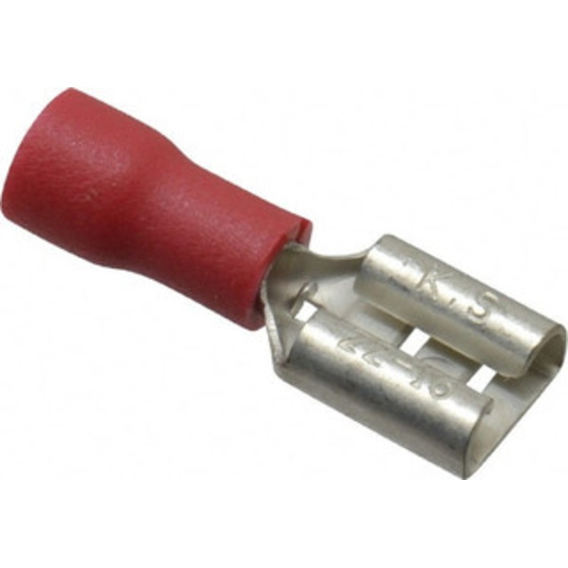 Thomas & Betts 22 to 16 AWG Fully Insulated Female Wire Disconnect 1/4 Tab, Red, RoHS Compliant, UL 94 V-0 TV18-250FD-XV – 68887181