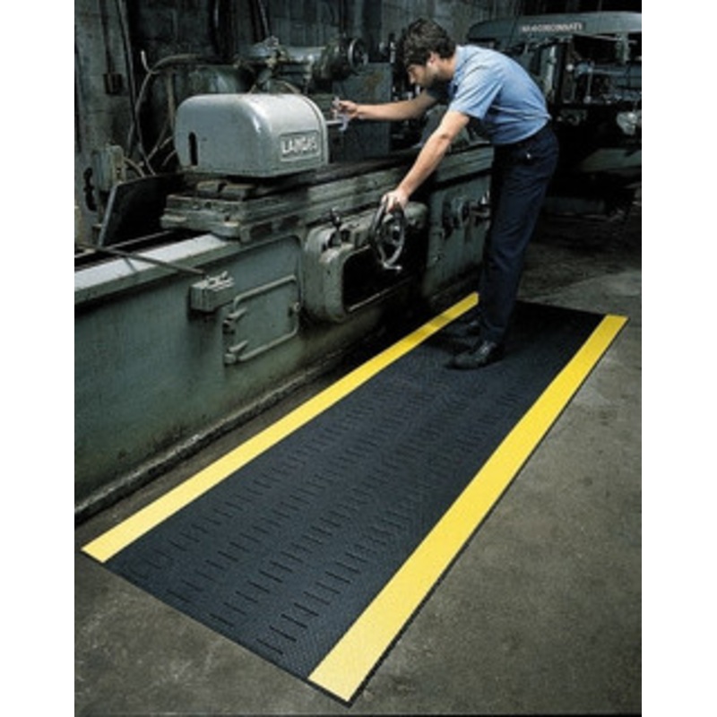 Wearwell 30 ft. Long x 2 ft. Wide x 3/8 Thick Dry/Wet Environment Medium Duty Anti-Fatigue Matting Rough Pattern, Black with Yellow Borders, Vinyl Surface with Vinyl Base, Beveled on 4 Sides 475.38230SLTBYL – 89864904