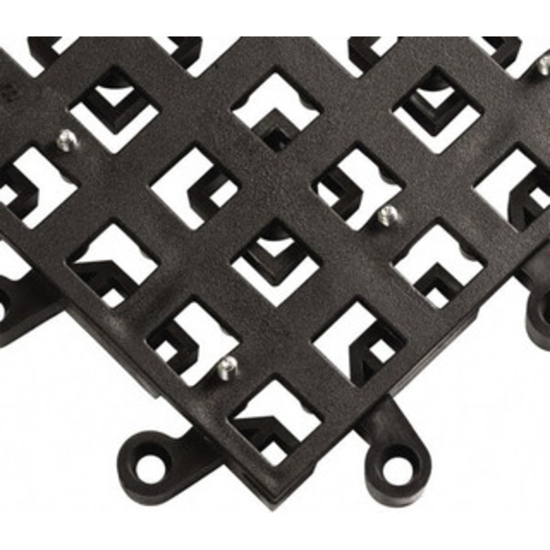 Wearwell 18 Long x 18 Wide x 7/8 Thick, Anti-Fatigue Modular Matting Open Grid Male & Female, 4 Interlocking Sides, Black, For Dry & Wet Areas, Series 555 555.78X18X18BK – 62809769