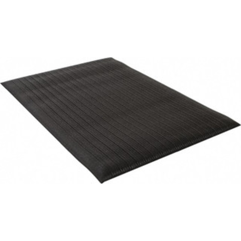 Wearwell 3 ft. Long x 2 ft. Wide x 5/8 Thick Dry Environment Light Duty Anti-Fatigue Matting Ribbed Pattern, Black, Vinyl Surface with Vinyl Sponge Base, Rounded on 4 Sides 442.58X2X3BK – 55037741