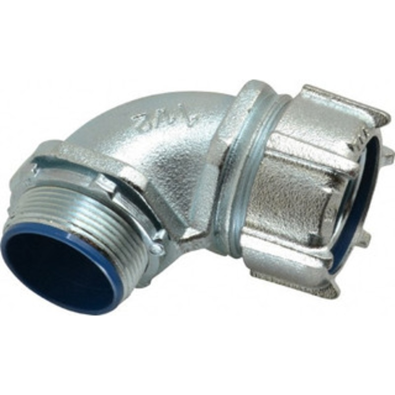 Thomas & Betts 1-1/2 Trade Liquidtight Conduit Connector Malleable Iron, Insulated, Angled Connector, Threaded Connection 5356 – 54058698