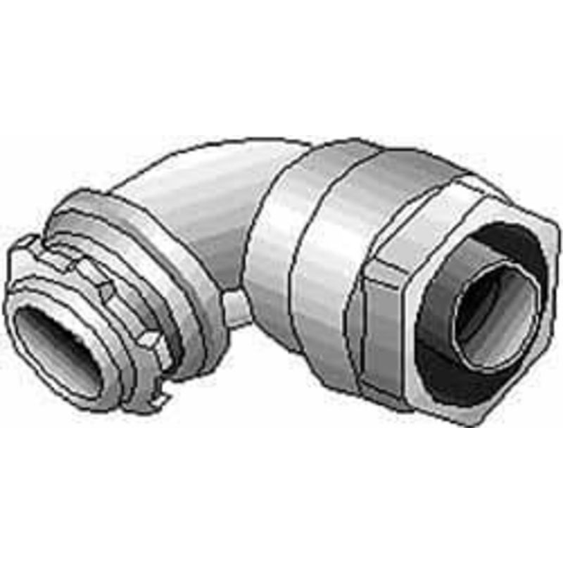 Thomas & Betts 2-1/2 Trade Liquidtight Conduit Connector Malleable Iron, Insulated, Angled Connector, Threaded Connection 5358 – 54116348