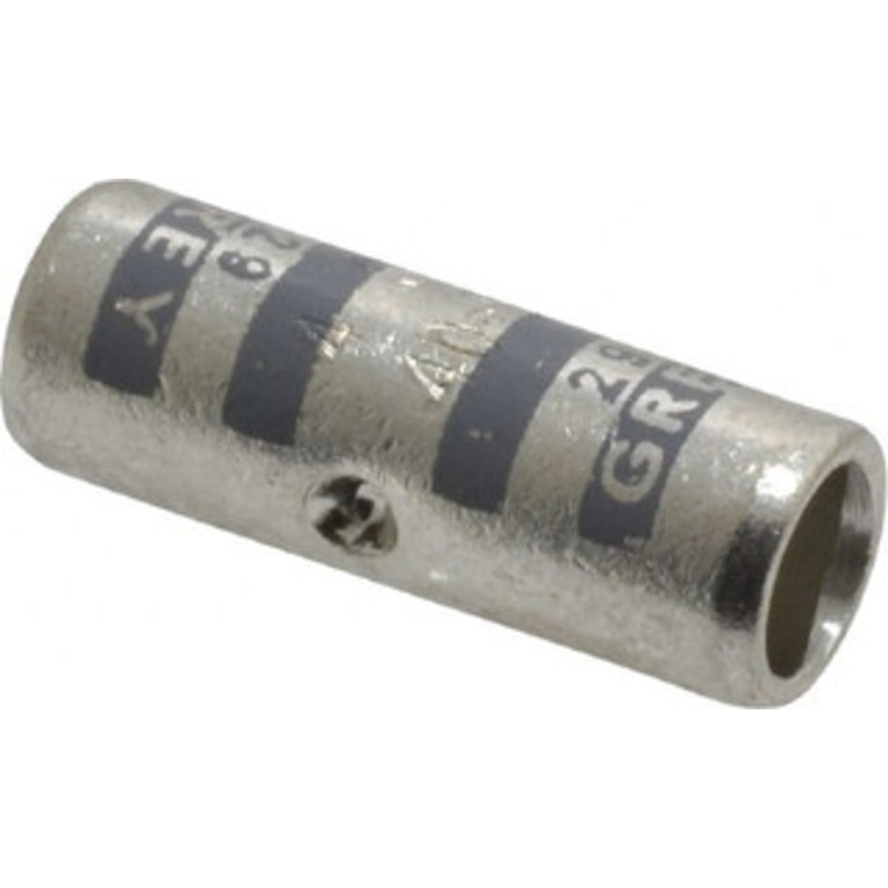 Thomas & Betts 4 AWG Compatible, Noninsulated, Crimp-On Butt Splice Terminal 2 Wire Entries, Copper Contacts, Tin Contact Plating, 1 OAL, Gray 54506 – 54057328