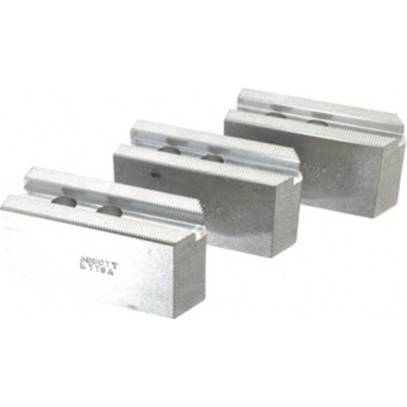 Abbott Workholding 8 & Up Chuck Capacity, 1.5mm x 60 Serrated Attachment, Square Soft Lathe Chuck Jaw 3 Jaws, Aluminum, 63/64 Btw Mount Hole Ctrs, 4 Long x 1-1/2 Wide x 2 High, 0.5512 Groove, 0.4724 & 12mm Fastener KTT8A – 04230611