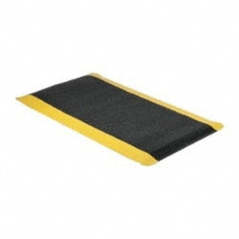 Wearwell 5 ft. Long x 3 ft. Wide x 15/16 Thick Dry Environment Heavy Duty Anti-Fatigue Matting Diamond-Plate Pattern, Black with Yellow Borders, Vinyl Surface with Nitrile Blend Base, Beveled on 4 Sides 414.1516X3X5BYL – 01171941