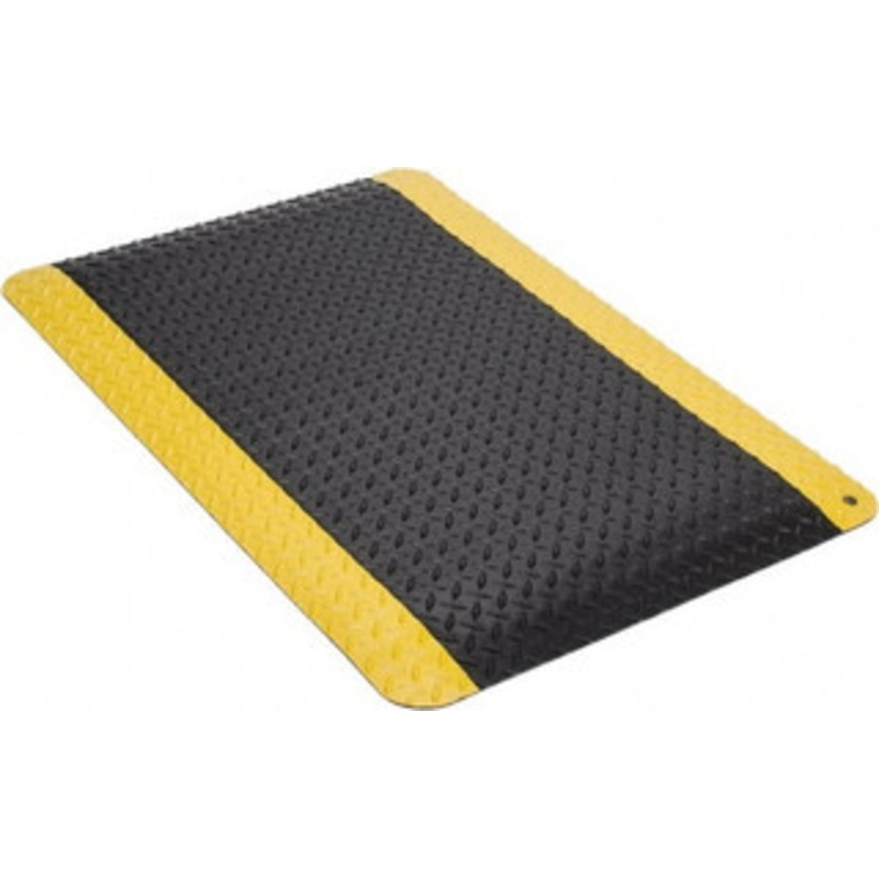 Wearwell 3 ft. Long x 2 ft. Wide x 9/16 Thick Dry Environment Heavy Duty Anti-Fatigue Matting Diamond-Plate Pattern, Black with Yellow Borders, Vinyl Surface with Nitrile Blend Base, Beveled on 4 Sides 415.916X2X3BYL – 89864128