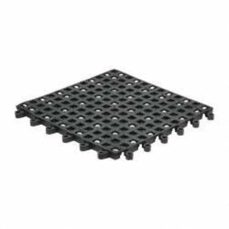 Wearwell 18 Long x 18 Wide x 7/8 Thick, Anti-Fatigue Modular Matting Open Grid Male & Female, 4 Interlocking Sides, Black, For Dry & Wet Areas, Series 560 560.78X18X18BK – 75330670
