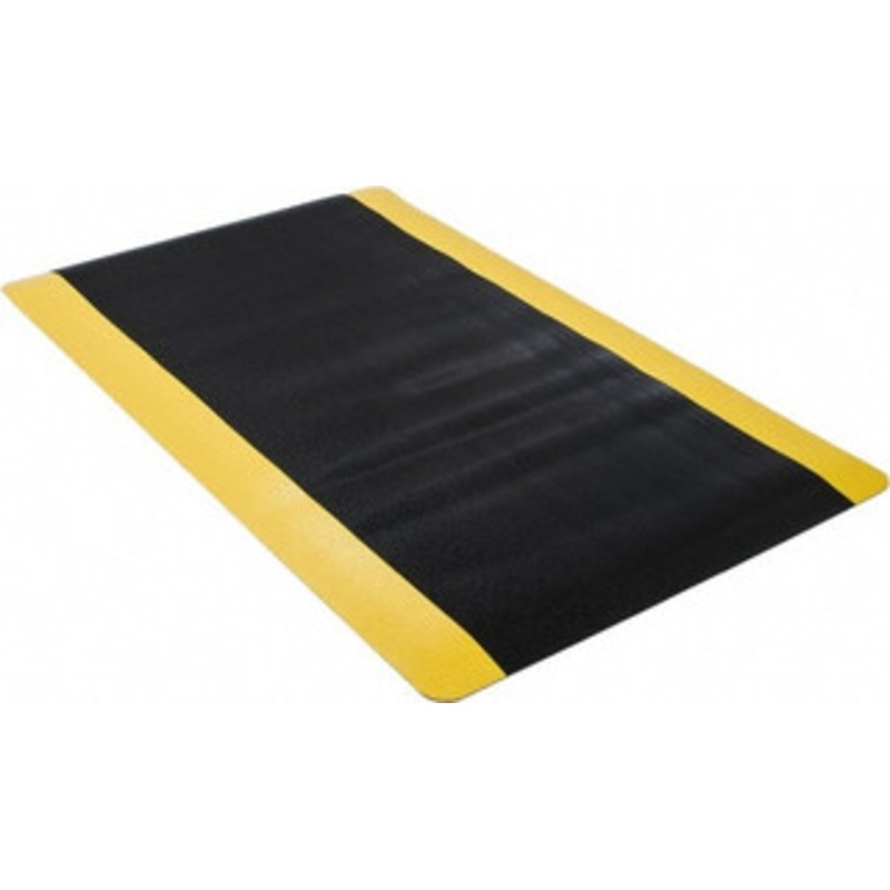 Wearwell 5 ft. Long x 3 ft. Wide x 1/2 Thick Dry Environment Medium Duty Anti-Fatigue Matting Ribbed Pattern, Black with Yellow Borders, Vinyl Surface with Vinyl Sponge Base, Beveled on 4 Sides 431.12X3X5BYL – 06561971