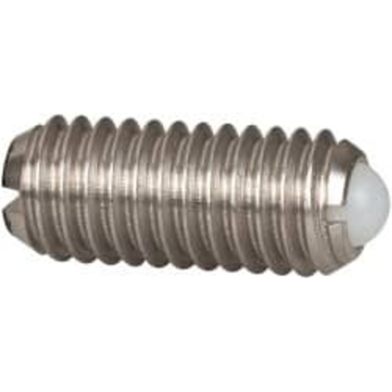 Vlier M6x1.0, 3.5mm Ball Diam, 14mm Body Length, 1mm Max Ball Reach, Threaded Ball Plunger Stainless Steel Body, Nylon Ball, 2.02 Lb Initial End Force, 2.92 Lb Final End Force DSBM6 – 04400172