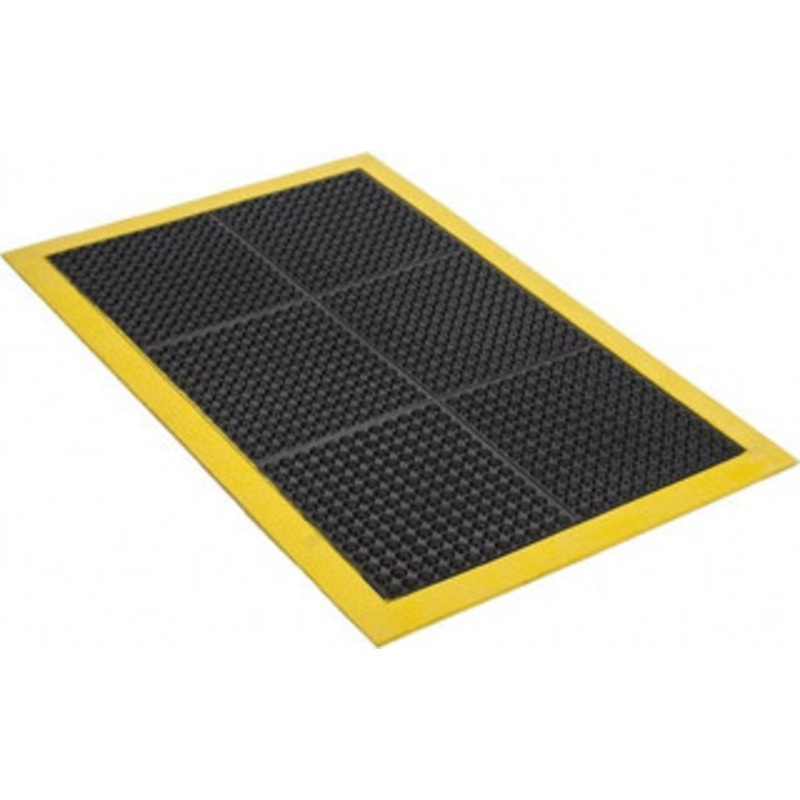 Wearwell 3 ft. Long x 2 ft. Wide x 1/2 Thick Dry Environment Medium Duty Anti-Fatigue Matting Hollow Domed Pattern, Black with Yellow Borders, Natural Rubber Surface with Rubber Base, Beveled on 4 Sides 454.12X2X3BYL – 89864540