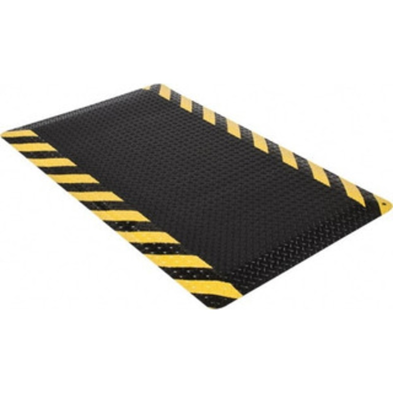 Wearwell 5 ft. Long x 3 ft. Wide x 15/16 Thick Dry Environment Heavy Duty Anti-Fatigue Matting Diamond-Plate Pattern, Black with Yellow Chevron Borders, Vinyl Surface with Nitrile Blend Base, Beveled on 4 Sides 414.1516X3X5CHV – 05346895