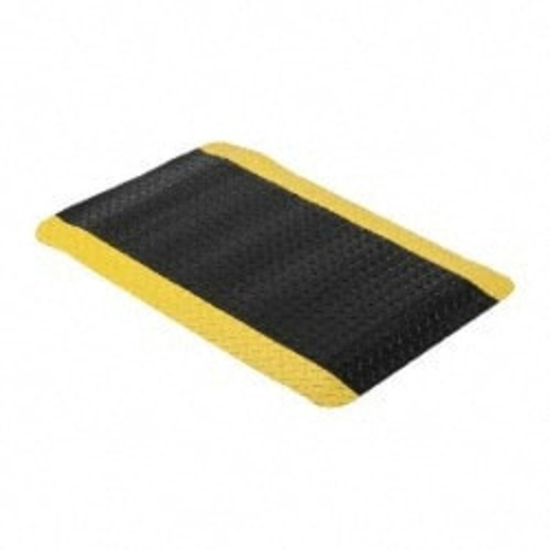 Wearwell 3 ft. Long x 2 ft. Wide x 15/16 Thick Dry Environment Heavy Duty Anti-Fatigue Matting Diamond-Plate Pattern, Black with Yellow Borders, Vinyl Surface with Nitrile Blend Base, Beveled on 4 Sides 414.1516X2X3BYL – 01171933