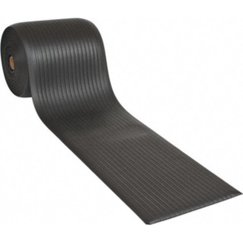 Wearwell 60 ft. Long x 2 ft. Wide x 5/8 Thick Dry Environment Light Duty Anti-Fatigue Matting Ribbed Pattern, Black, Vinyl Surface with Vinyl Sponge Base, Rounded on 4 Sides 442.58X2X60BK – 55037766