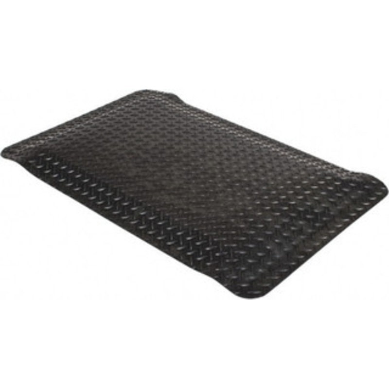 Wearwell 3 ft. Long x 2 ft. Wide x 15/16 Thick Dry Environment Heavy Duty Anti-Fatigue Matting Diamond-Plate Pattern, Black, Vinyl Surface with Nitrile Blend Base, Beveled on 4 Sides 414.1516X2X3BK – 05346820