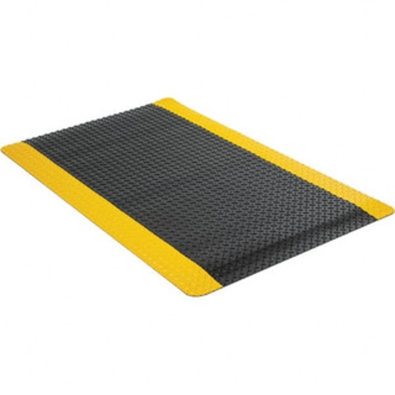 Wearwell 5 ft. Long x 3 ft. Wide x 5/8 Thick Dry Environment Medium Duty Anti-Fatigue Matting Diamond-Plate Pattern, Black with Yellow Borders, Vinyl Surface with Urethane Sponge Base, Beveled on 4 Sides 497.58X3X5BYL – 59761262