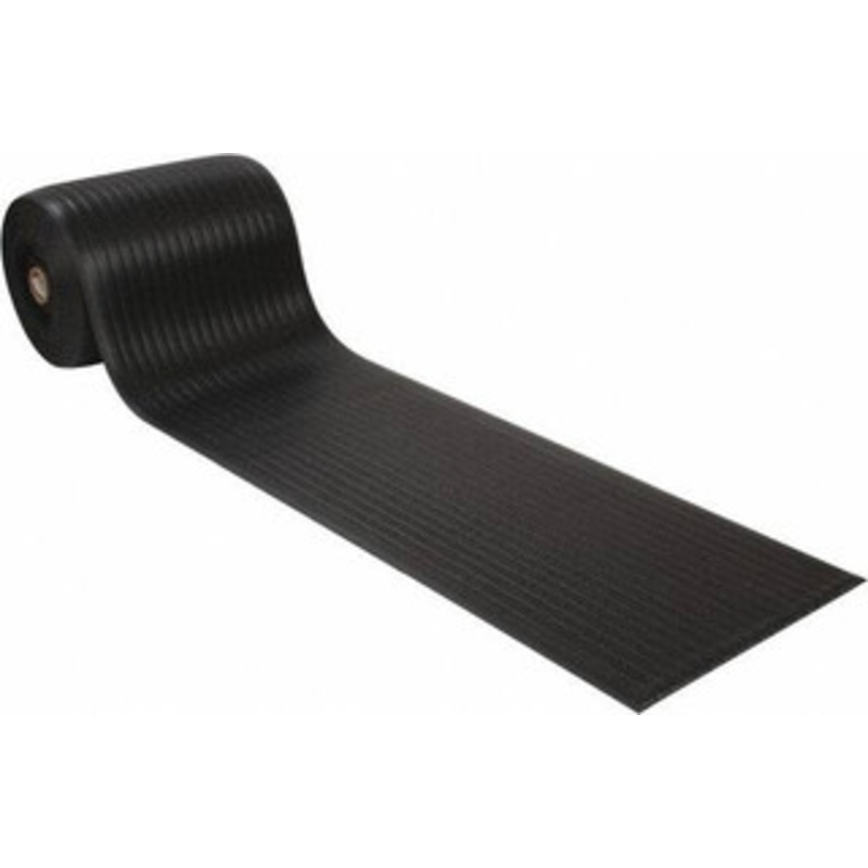 Wearwell 60 ft. Long x 2 ft. Wide x 3/8 Thick Dry Environment Light Duty Anti-Fatigue Matting Ribbed Pattern, Black, Vinyl Surface with Vinyl Sponge Base, Rounded on 4 Sides 451.38X2X60BK – 89863153