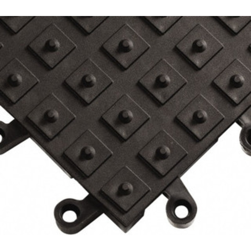 Wearwell 18 Long x 18 Wide x 7/8 Thick, Anti-Fatigue Modular Matting Solid Grid Male & Female, 4 Interlocking Sides, Black, For Dry Areas, Series 552 552.78X18X18BK – 62809785