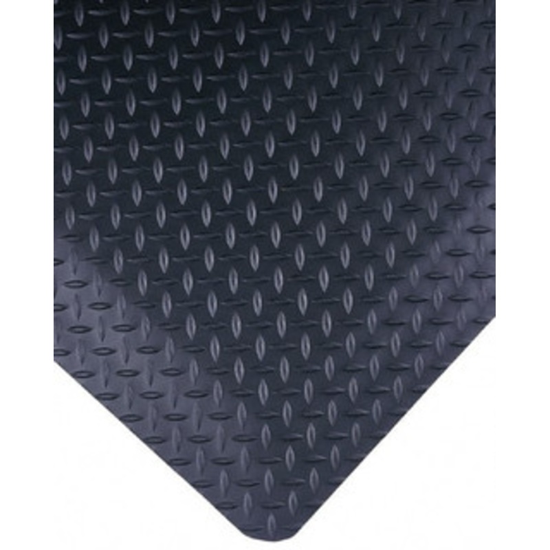 Wearwell 5 ft. Long x 3 ft. Wide x 9/16 Thick Dry Environment Heavy Duty Anti-Fatigue Matting Diamond-Plate Pattern, Black, Vinyl Surface with Nitrile Blend Base, Beveled on 4 Sides 415.916X3X5BK – 89864029