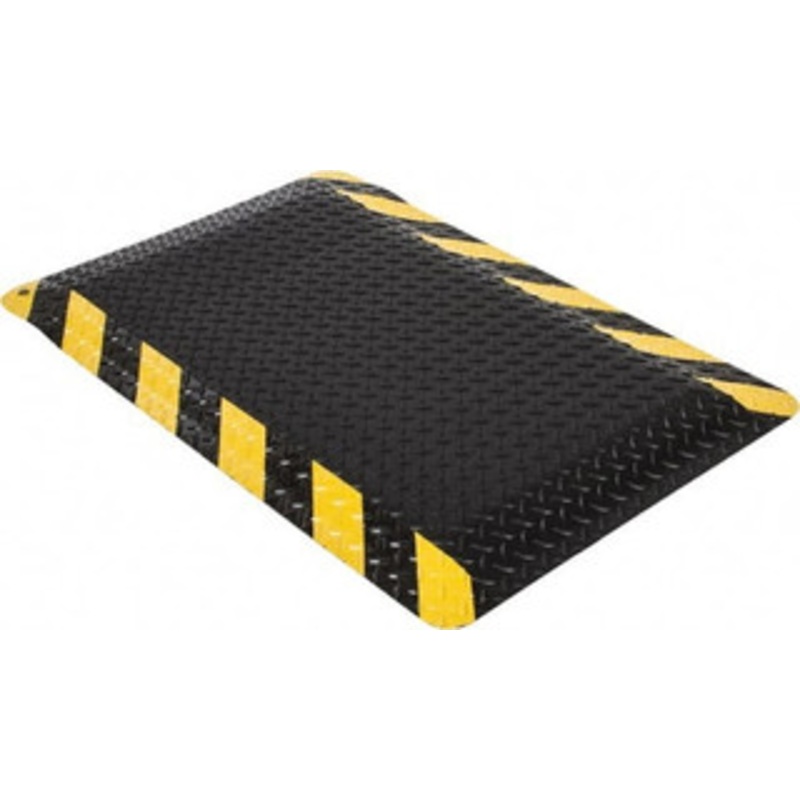 Wearwell 3 ft. Long x 2 ft. Wide x 15/16 Thick Dry Environment Heavy Duty Anti-Fatigue Matting Diamond-Plate Pattern, Black with Yellow Chevron Borders, Vinyl Surface with Nitrile Blend Base, Beveled on 4 Sides 414.1516X2X3CHV – 05346887