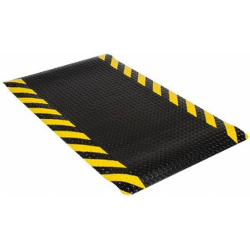 Wearwell 5 ft. Long x 3 ft. Wide x 9/16 Thick Dry Environment Heavy Duty Anti-Fatigue Matting Diamond-Plate Pattern, Black with Yellow Chevron Borders, Vinyl Surface with Nitrile Blend Base, Beveled on 4 Sides 415.916X3X5CHV – 73196867