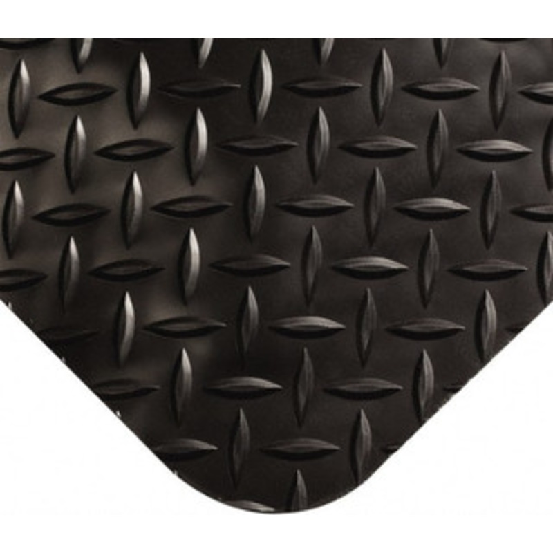 Wearwell 6 ft. Long x 4 ft. Wide x 15/16 Thick Dry Environment Heavy Duty Anti-Fatigue Matting Diamond-Plate Pattern, Black, Vinyl Surface with Nitrile Blend Base, Beveled on 4 Sides 414.1516X4X6BK – 88444468