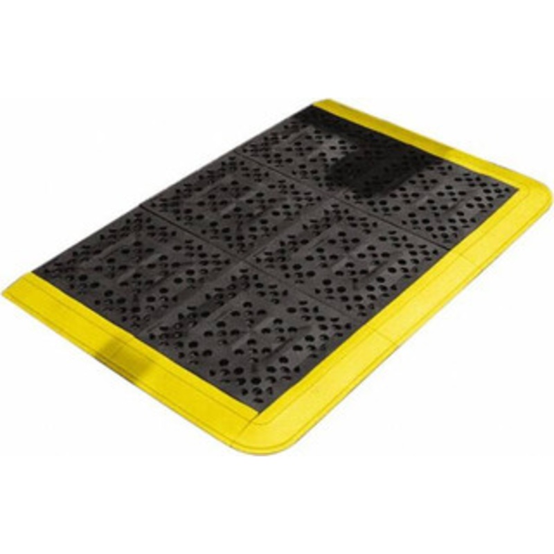 Wearwell 90 Long x 27 Wide x 5/8 Thick Dry/Wet Environment Medium Duty Anti-Fatigue Matting Rough Pattern, Black/Yellow, Vinyl Surface with Vinyl Base, Beveled 544.58X27X90BYL – 91415208