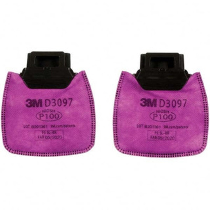 3M Half & Full Facepiece Cartridges & Filters, Type: Filter, NIOSH Filter Rating: P100, Protection Type: Organic Vapor, P100 Filter Cartridge, Particulates, Color Code: Magenta, Manufacturers Series: D3097 7100213150 – 18978882
