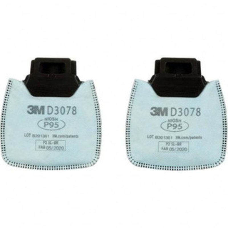 3M Half & Full Facepiece Cartridges & Filters, Type: Filter, NIOSH Filter Rating: P95, Protection Type: Acid Gas, Organic Vapor, Particulates, Color Code: Blue, Manufacturers Series: D3078, NIOSH Approval Number: TC-84A-8438 7100213435 – 18978874