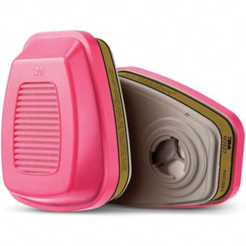 3M Half & Full Facepiece Cartridges & Filters, Type: Cartridge/Filter Combination, NIOSH Filter Rating: P100, Protection Type: Acid Gas, Mercury Vapor, Organic Vapor, Color Code: Magenta/Olive, Manufacturers Series: 60927 7100198708 – 18978841