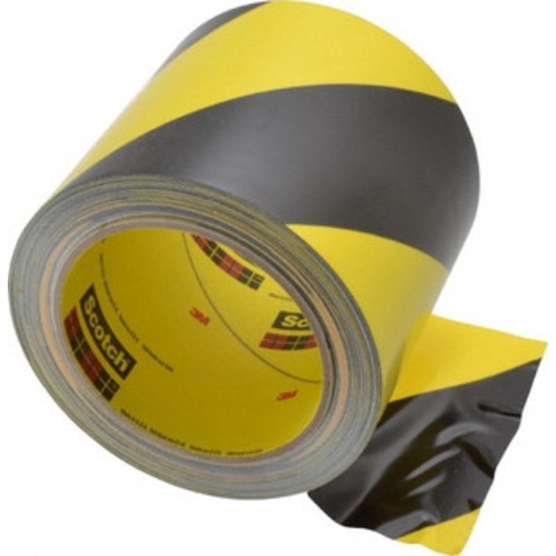 3M 4 x 108 ft. Vinyl Floor & Egress Tape 5.4 mil, Black & Yellow, Striped, General Traffic 7000048387 – 81426702