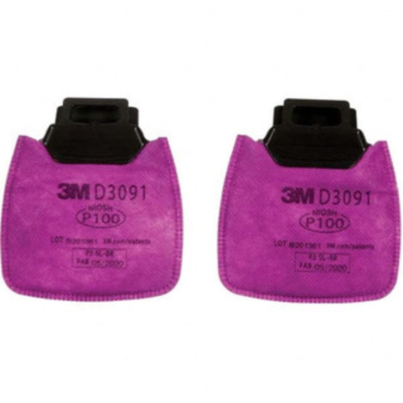 3M Half & Full Facepiece Cartridges & Filters, Type: Filter, NIOSH Filter Rating: P100, Protection Type: Particulates, Color Code: Magenta, Manufacturers Series: D3091, NIOSH Approval Number: TC-84A-8439 7100213359 – 18762179
