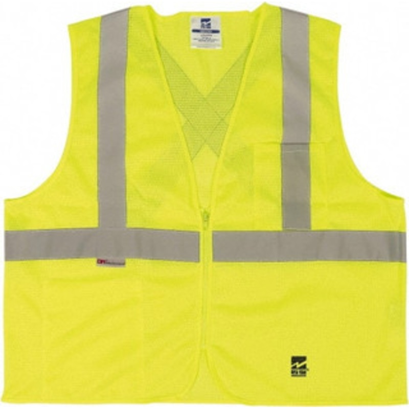 Viking Outerwear Size L/XL Green Mesh Public Safety High Visibility Vest 43 to 46 Chest, Polyester, Zipper Closure, 2 Pockets, ANSI 107-2015 Type R Class 2 U6108G-L/XL – 30955660