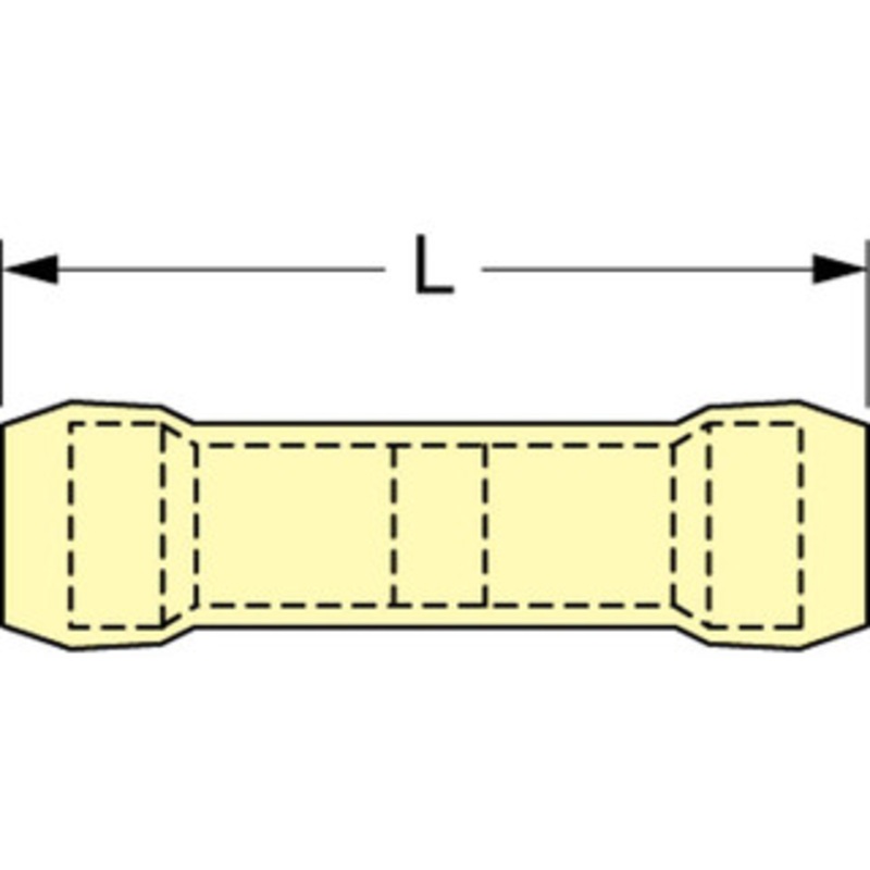 3M 12 to 10 AWG Compatible, Nylon Fully Insulated, Crimp-On Butt Splice Terminal 2 Wire Entries, 1.08 OAL, Yellow 7010304075 – 88013701