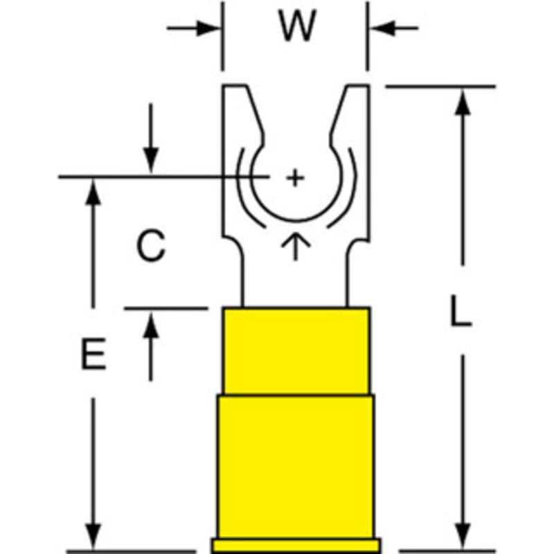 3M #10 Stud, 12 to 10 AWG Compatible, Partially Insulated, Crimp Connection, Standard Fork Terminal Nylon Insulation, Yellow 7010349251 – 88013578