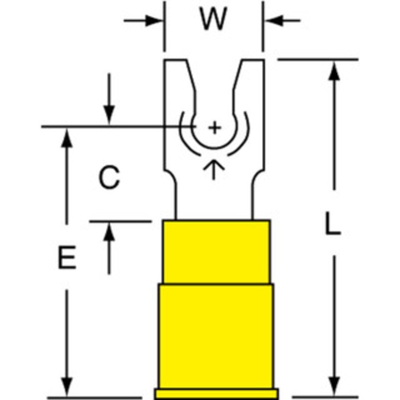 3M #6 Stud, 12 to 10 AWG Compatible, Partially Insulated, Crimp Connection, Locking Fork Terminal Nylon Insulation, Yellow 7010291856 – 88091582
