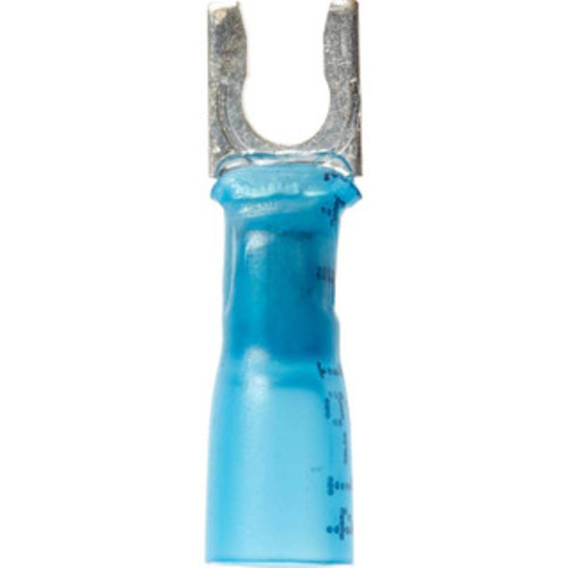3M #8 Stud, 16 to 14 AWG Compatible, Partially Insulated, Crimp Connection, Locking Fork Terminal Heat Shrink Insulation, Blue, 1. OAL, 0.03 Thick 7000133432 – 73125973