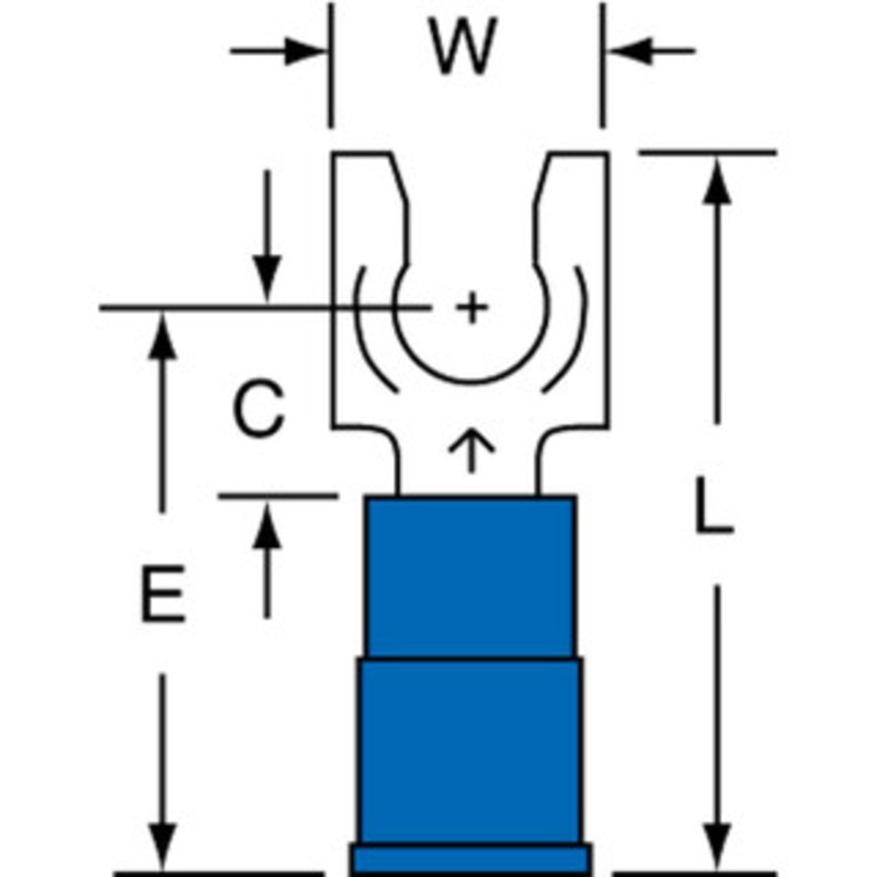 3M #10 Stud, 16 to 14 AWG Compatible, Partially Insulated, Crimp Connection, Standard Fork Terminal Nylon Insulation, Blue 7010304074 – 88013503
