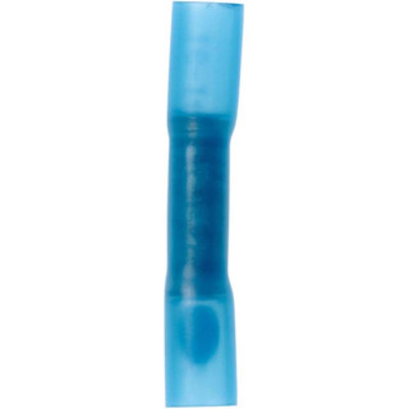 3M 16 to 14 AWG Compatible, Heat Shrink & Nylon Fully Insulated, Crimp-On Butt Splice Terminal 2 Wire Entries, Blue 7000058840 – 73126104