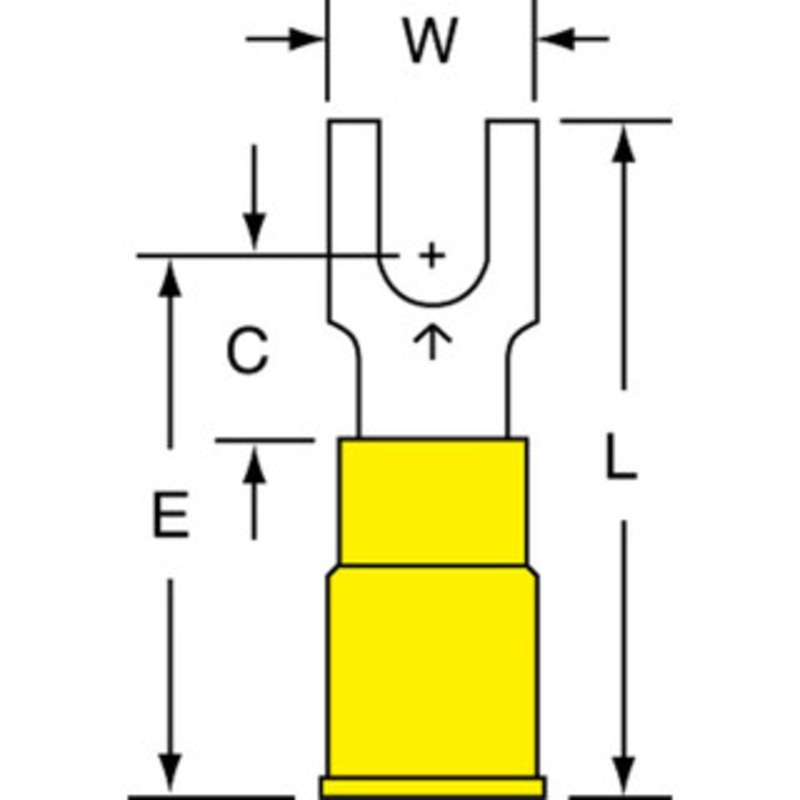 3M #8 Stud, 12 to 10 AWG Compatible, Partially Insulated, Crimp Connection, Block Fork Terminal Nylon Insulation, Yellow 7010397429 – 72363633